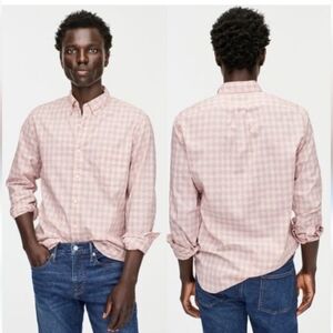 J CREW Pink Blush Grey Gingham Check Slim Fit Button-Up Organic Cotton Shirt Med